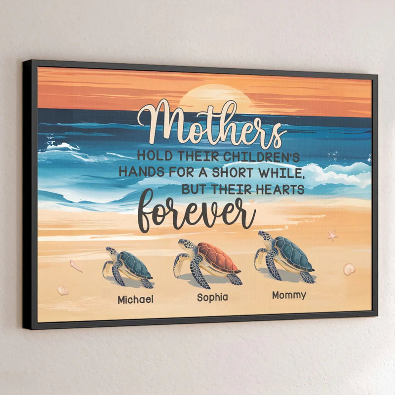 Like A Turtle, A Mom Carries Her World On Her Back - Family Personalized Custom Horizontal Poster - Gift For Mom