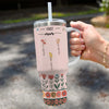 From Her Roots, We Blossom - Family Personalized Custom 40 Oz Stainless Steel Tumbler With Handle - Gift For Mom, Grandma