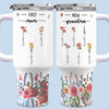 Trois générations, épanouies ensemble - Gobelet personnalisé en acier inoxydable de 1 133 ml avec poignée - Cadeau pour maman et grand-mère