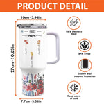 Three Generations, Blooming Together - Family Personalized Custom 40 Oz Stainless Steel Tumbler With Handle - Gift For Mom, Grandma
