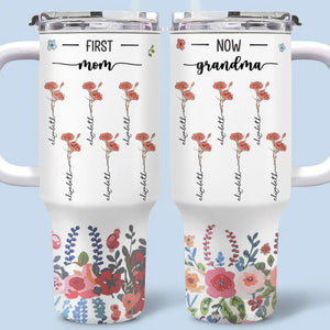 Trois générations, épanouies ensemble - Gobelet personnalisé en acier inoxydable de 1 133 ml avec poignée - Cadeau pour maman et grand-mère