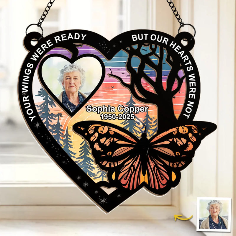 Custom Photo I Wish You Could Stay Longer - Memorial Personalized Window Hanging Suncatcher Ornament - Sympathy Gift For Family Members