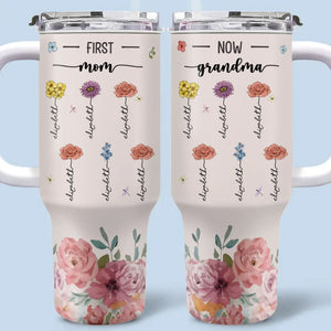Racines de sagesse, pétales d'amour - Gobelet personnalisé en acier inoxydable de 113 ml avec poignée - Cadeau pour maman et grand-mère