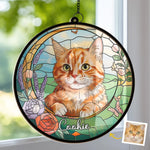 Custom Photo Love You Forever - Memorial Personalized Window Hanging Suncatcher Ornament - Sympathy Gift For Cat Lovers, Pet Lovers