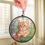 Custom Photo Love You Forever - Memorial Personalized Window Hanging Suncatcher Ornament - Sympathy Gift For Cat Lovers, Pet Lovers