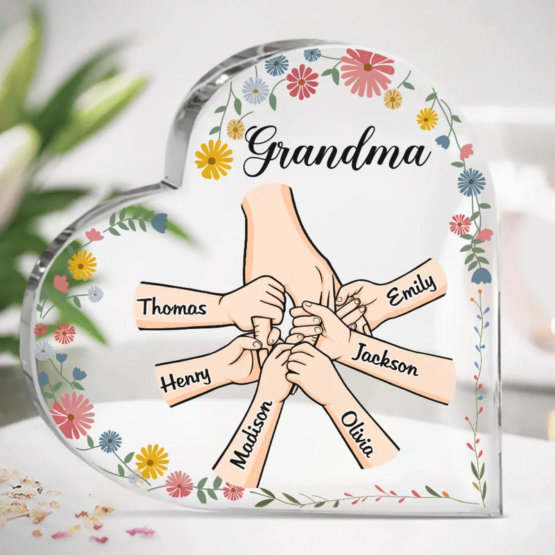 The Bond We Share Is My Greatest Gift - Family Personalized Custom Heart Shaped Acrylic Plaque - Gift For Mom, Grandma