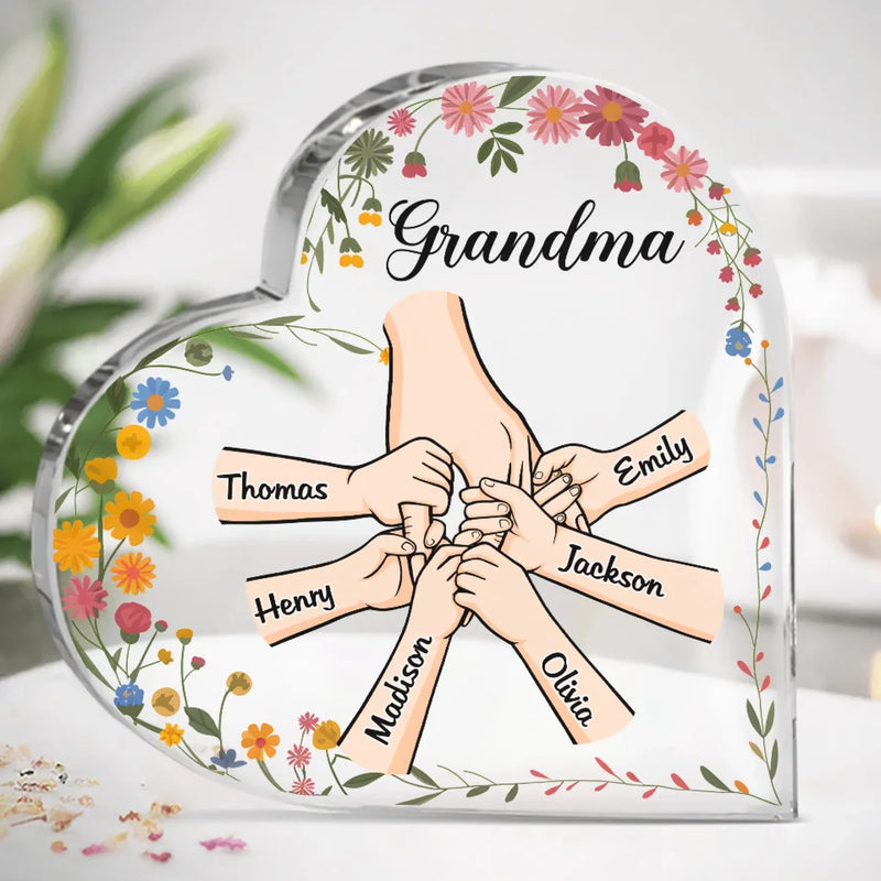 You Mean The World To Me - Family Personalized Custom Heart Shaped Acrylic Plaque - Gift For Mom, Grandma