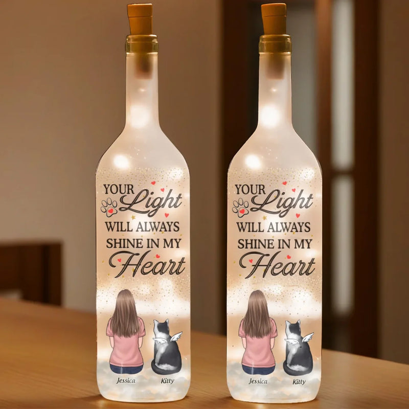 Wagging Tails In Heaven - Memorial Personalized Custom Bottle Lamp - Sympathy Gift For Cat Lovers
