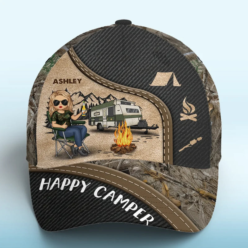 Living The Dream, Happy Camper Style - Camping Personalized Custom Hat, All Over Print Classic Cap - Gift For Camping Lovers