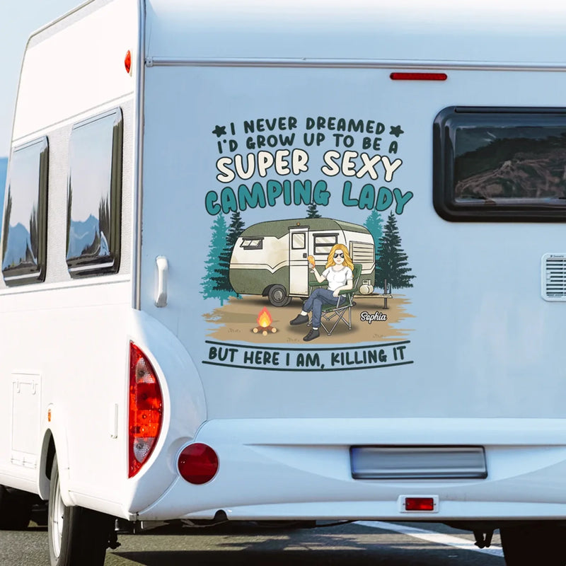 Work Hard, Camp Harder - Camping Personalized Custom RV Decal - Gift For Yourself, Best Friends, Siblings, Family Members, Camping Lovers