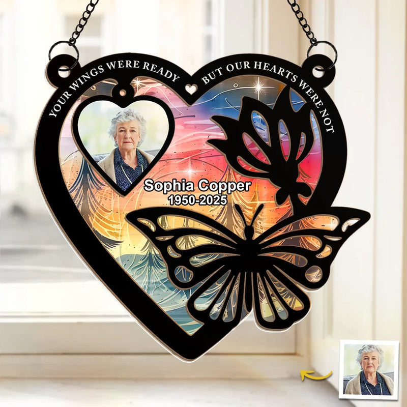 Custom Photo In Loving Memory Of The Moments That Never Dim - Memorial Personalized Window Hanging Suncatcher Ornament - Sympathy Gift For Family