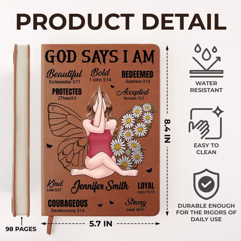 I Am Beautifully Made In God’s Image - Family Personalized Custom Leather Journal - Gift For Yourself, Best Friends, Siblings, Family Members