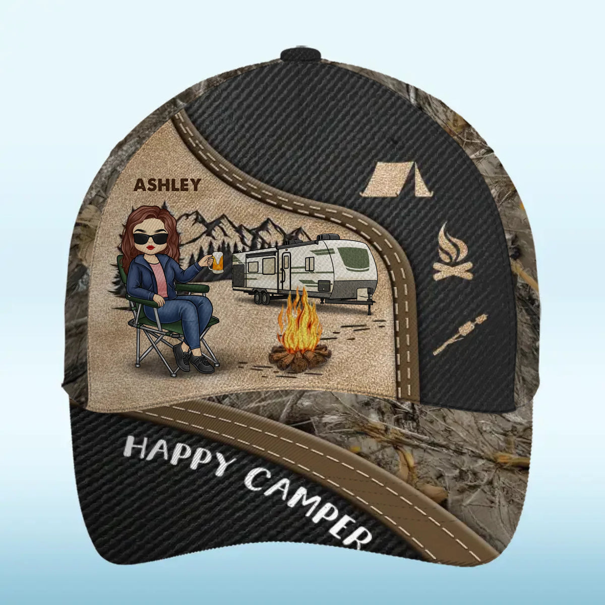 Living The Dream, Happy Camper Style - Camping Personalized Custom Hat, All Over Print Classic Cap - Gift For Camping Lovers