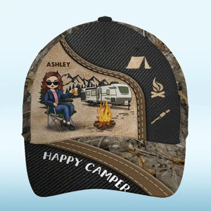 Living The Dream, Happy Camper Style - Camping Personalized Custom Hat, All Over Print Classic Cap - Gift For Camping Lovers