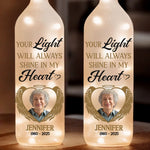 Custom Photo Your Light Will Always Shine In My Heart - Memorial Personalized Custom Bottle Lamp - Sympathy Gift For Family