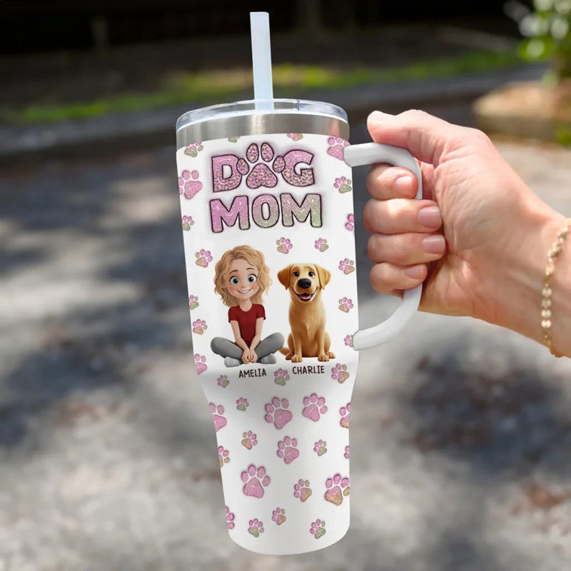 The Best Things In Life Are Furry - Dog & Cat Personalized Custom 3D Inflated Effect Printed 40 Oz Stainless Steel Tumbler With Handle - Gift For Pet Owners, Pet Lovers