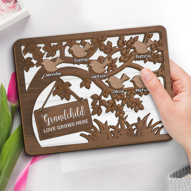 Grandma’s Love Is The Sweetest Gift - Family Personalized Custom 2-Layered Wooden Plaque With Stand - Gift For Mom, Grandma