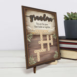 Her Love Is The Thread That Stitches Our Family Together - Family Personalized Custom 2-Layered Wooden Plaque With Stand - Mother's Day Gift For Mom, Grandma