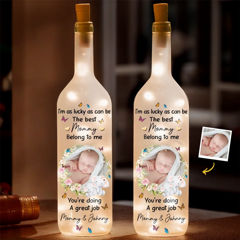 Custom Photo I'm As Lucky As Can Be - Family Personalized Custom Bottle Lamp - Baby Shower Gift, Gift For New Moms, Mom