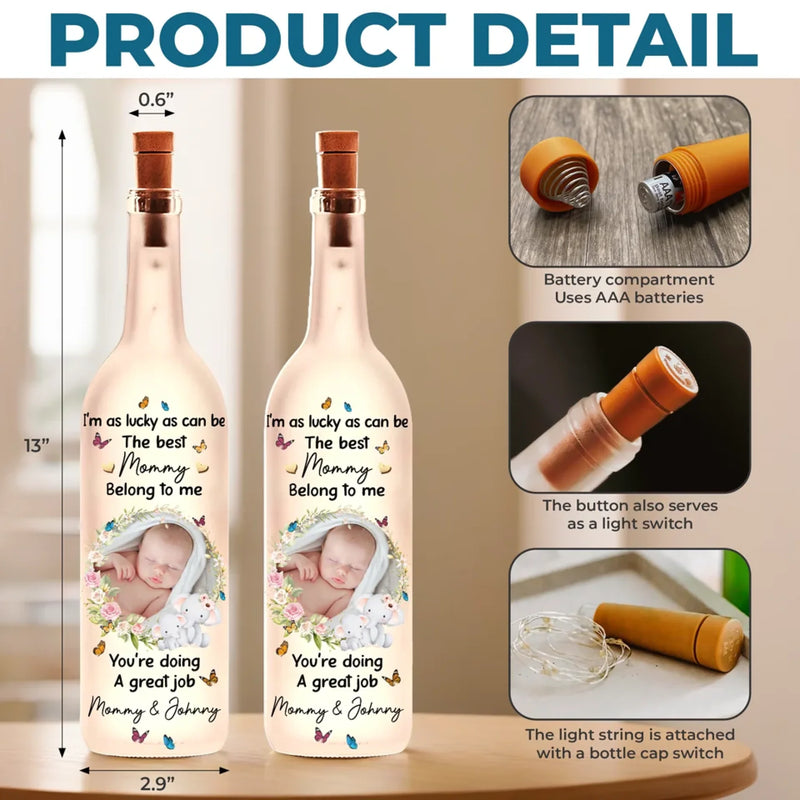 Custom Photo I'm As Lucky As Can Be - Family Personalized Custom Bottle Lamp - Baby Shower Gift, Gift For New Moms, Mom