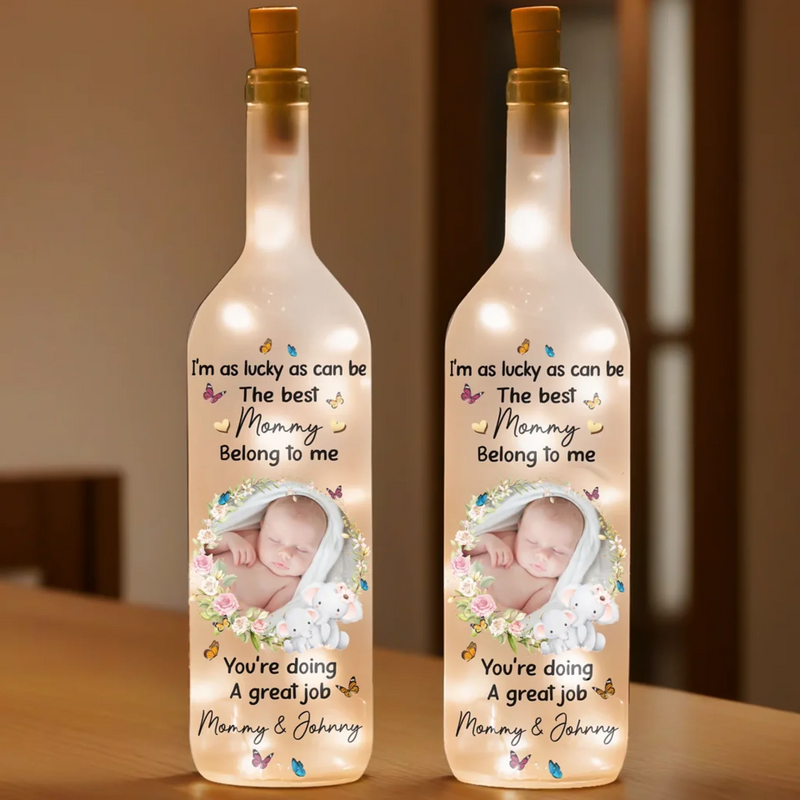 Custom Photo I'm As Lucky As Can Be - Family Personalized Custom Bottle Lamp - Baby Shower Gift, Gift For New Moms, Mom