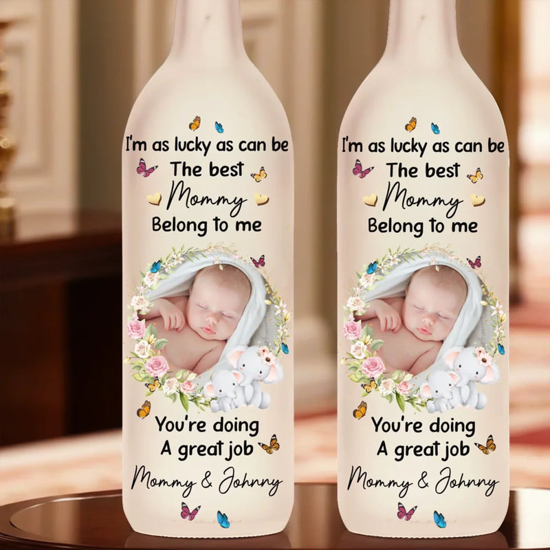 Custom Photo I'm As Lucky As Can Be - Family Personalized Custom Bottle Lamp - Baby Shower Gift, Gift For New Moms, Mom