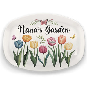 Grand-mère fait fleurir la vie avec amour - Plateau personnalisé familial - Cadeau pour maman et grand-mère