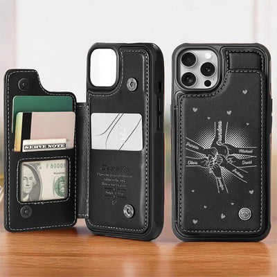 Her Love Is The Thread That Stitches Our Family Together - Family Personalized Custom Leather Flip Wallet Phone Case - Mother's Day Gift For Mom, Grandma