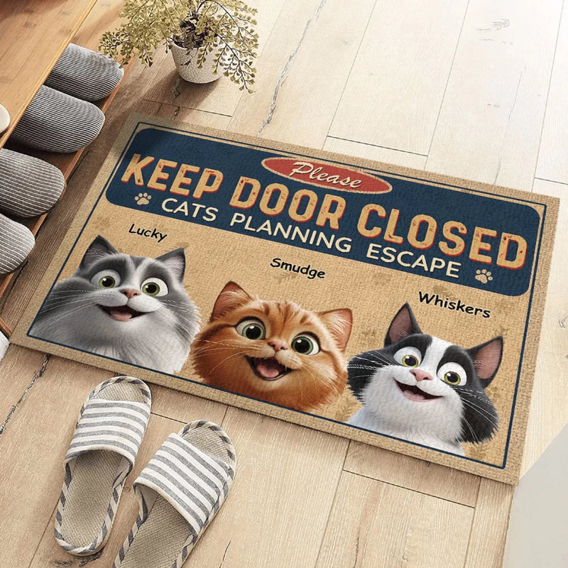 Keep Door Closed, Cat’s On A Mission - Dog & Cat Personalized Custom Home Decor Decorative Mat - House Warming Gift For Pet Owners, Pet Lovers