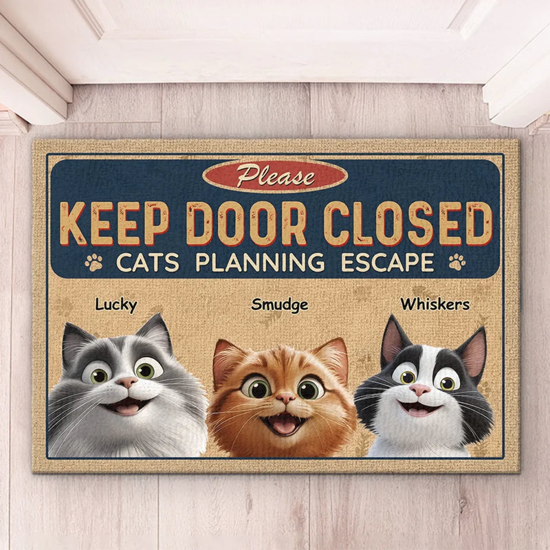 Keep Door Closed, Cat’s On A Mission - Dog & Cat Personalized Custom Home Decor Decorative Mat - House Warming Gift For Pet Owners, Pet Lovers