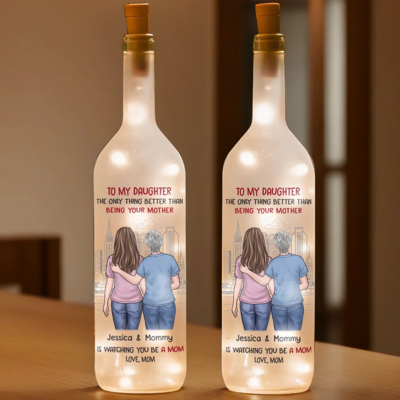 Behind Every Strong Daughter Is A Truly Amazing Mom - Family Personalized Custom Bottle Lamp - Gift For Daughter, Mom