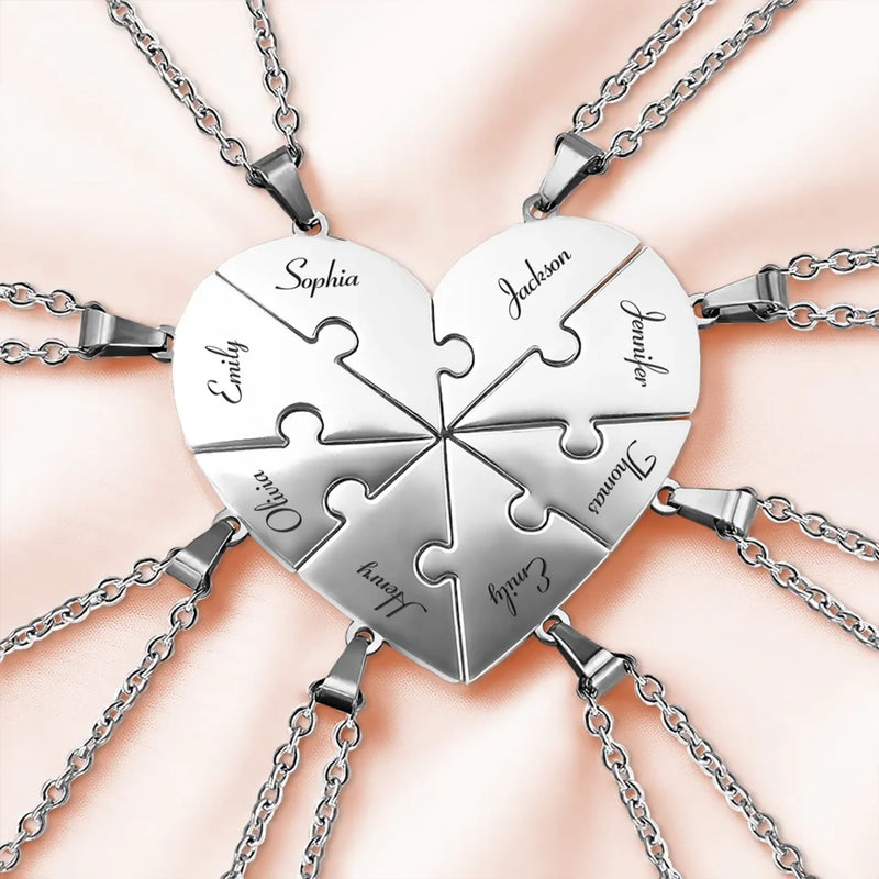 Real Friends Are Family - Bestie Personalized Custom Heart Puzzle Necklace - Gift For Best Friends, BFF, Sisters
