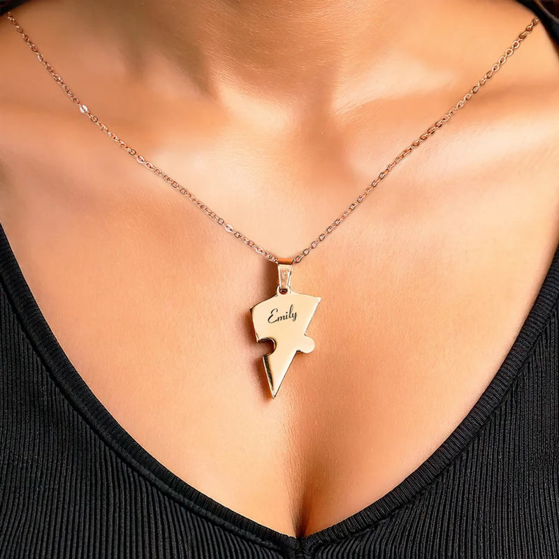 Real Friends Are Family - Bestie Personalized Custom Heart Puzzle Necklace - Gift For Best Friends, BFF, Sisters