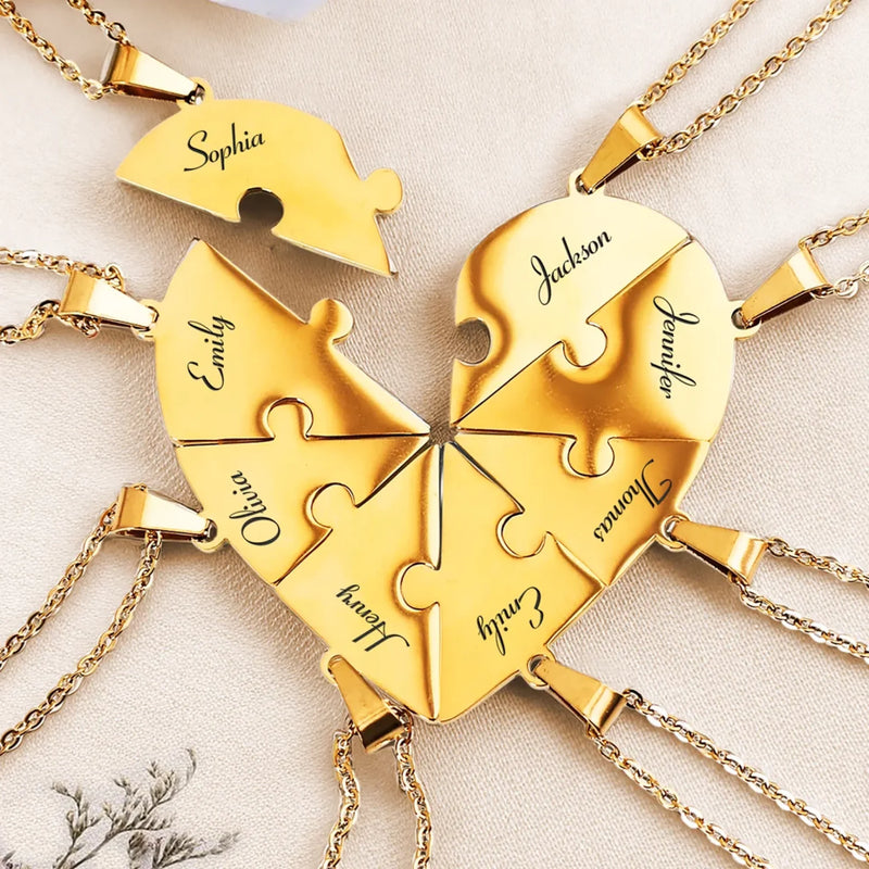 Real Friends Are Family - Bestie Personalized Custom Heart Puzzle Necklace - Gift For Best Friends, BFF, Sisters