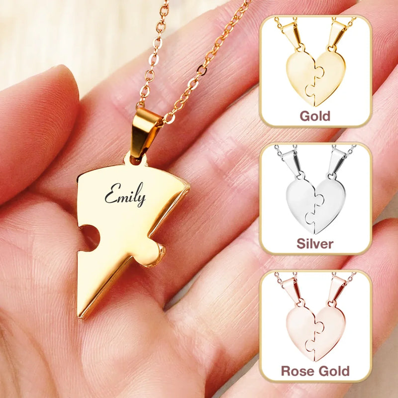 Real Friends Are Family - Bestie Personalized Custom Heart Puzzle Necklace - Gift For Best Friends, BFF, Sisters