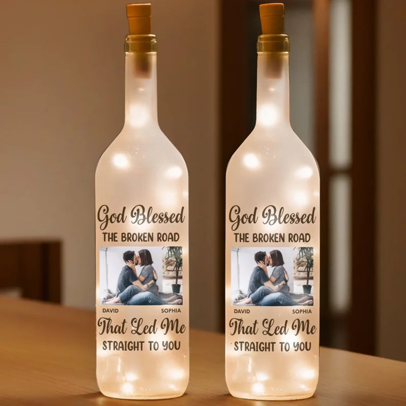 That Led Me Straight To You - Couple Personalized Custom Bottle Lamp - Gift For Husband Wife