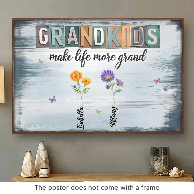 Life Is Grand With Grandkids In Hand - Family Personalized Custom Horizontal Poster - Gift For Mom, Grandma