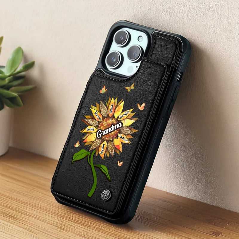 A Sunflower Teaches Us So Much About Love - Family Personalized Custom Leather Flip Wallet Phone Case - Mother's Day Gift For Mom, Grandma