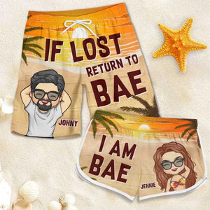 Custom Tropical Hawaiian Aloha Couple Beach Shorts - Personalized Summer Vacation And Travel Gifts For Husband And Wife, Him And Her - Lost In The Sunshine, Found In Each Other