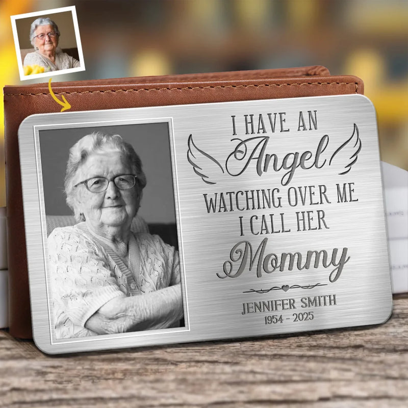 Custom Photo Gone But Never Far From My Heart - Memorial Personalized Custom Aluminum Wallet Card - Sympathy Gift For Mom, Grandma
