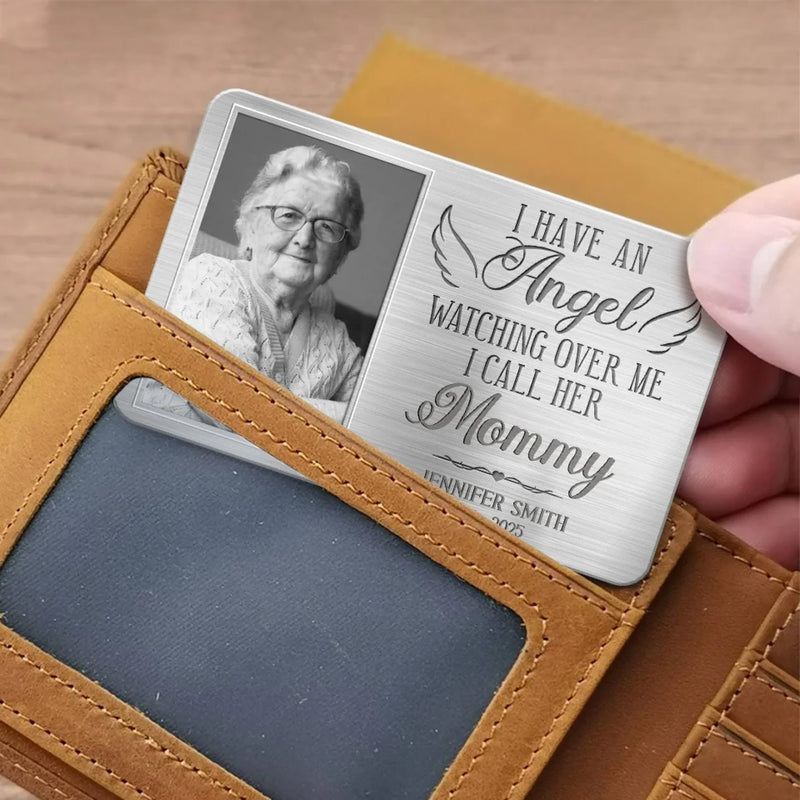 Custom Photo Gone But Never Far From My Heart - Memorial Personalized Custom Aluminum Wallet Card - Sympathy Gift For Mom, Grandma