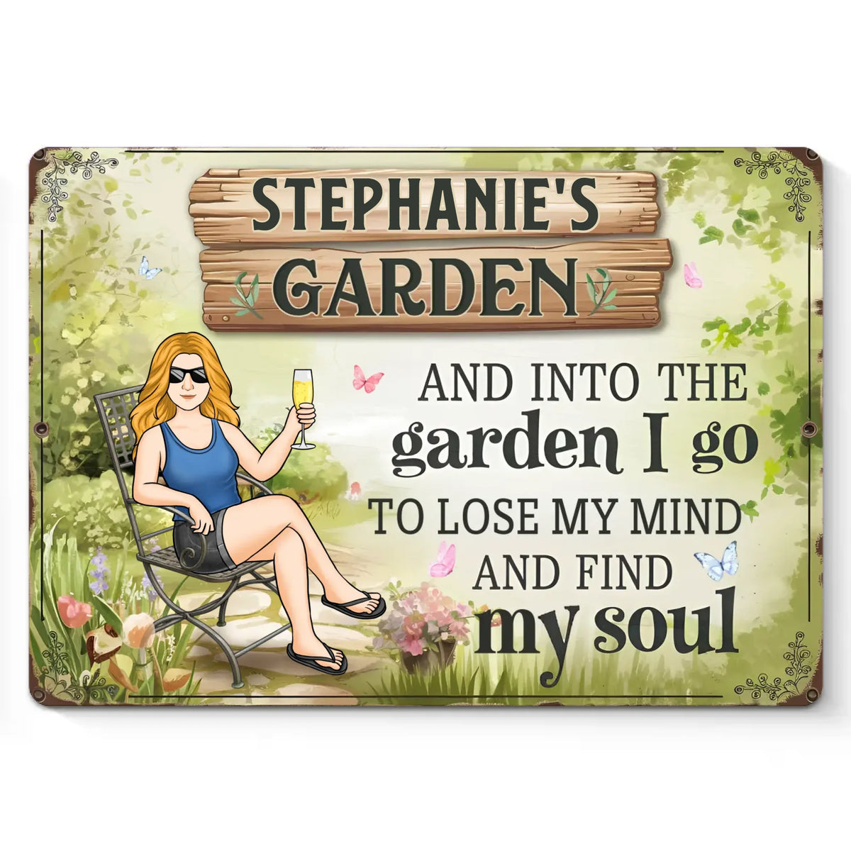 In The Garden, My Mind Rests And My Soul Awakens - Family Personalized Custom Home Decor Metal Sign - Gift For Yourself, Best Friends, Siblings, Family Members