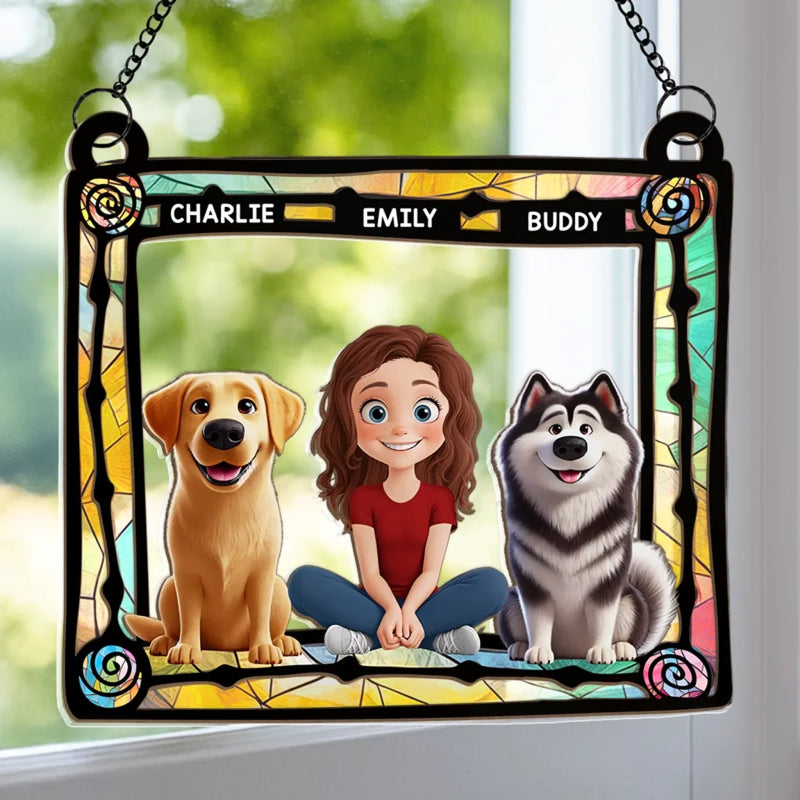 Less Stress When I'm With You - Dog & Cat Personalized Window Hanging Suncatcher - Gift For Dog Lovers, Cat Lovers