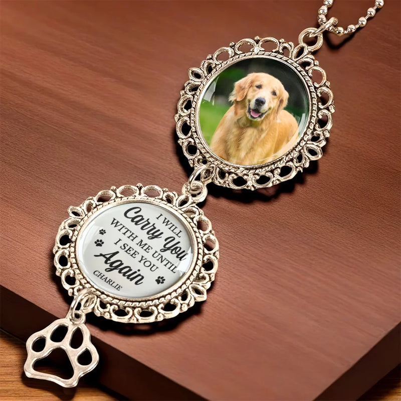Custom Photo Forever In My Heart - Memorial Personalized Custom Metal Car Hanging Ornament With Charm - Sympathy Gift For Pet Owners, Pet Lovers