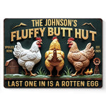 Last One In Is A Rotten Egg - Family Personalized Custom Home Decor Metal Sign - House Warming Gift For Chicken Lovers, Backyard Flock Owners, Gardeners
