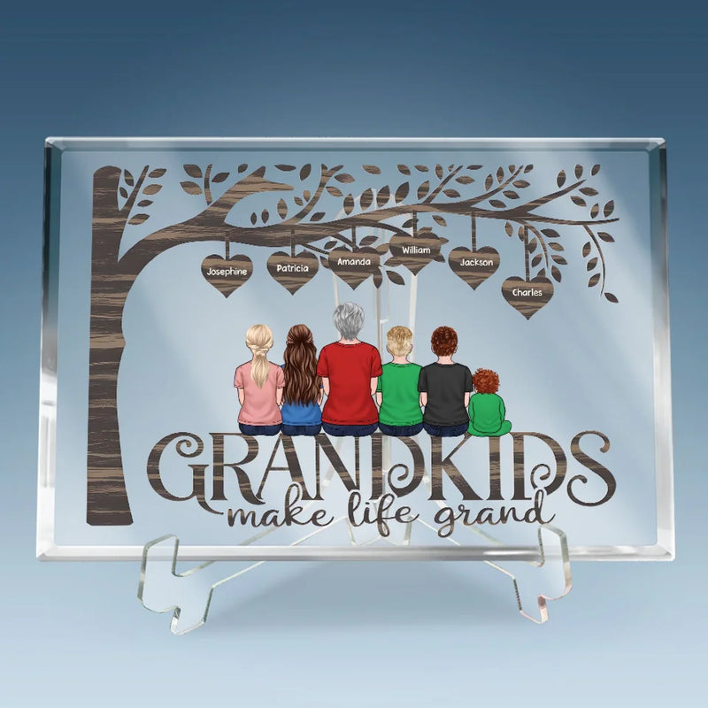 Her Love Lives In My Heart - Family Personalized Custom Rectangle Shaped Acrylic Plaque - Gift For Grandma, Grandpa