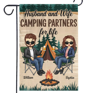 Le bonheur, c'est camper avec vous ! Drapeau personnalisé pour couple ! Cadeau pour mari, femme et amoureux du camping.