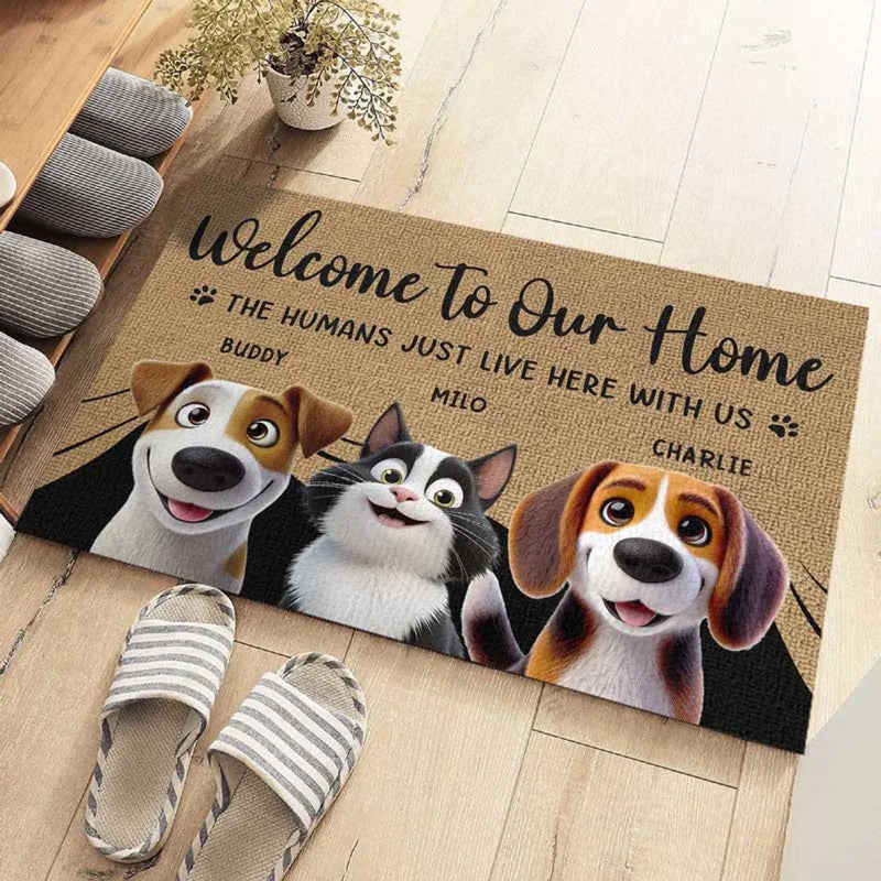 Our Home Runs On Love - Dog & Cat Personalized Custom Home Decor Decorative Mat - House Warming Gift For Pet Owners, Pet Lovers