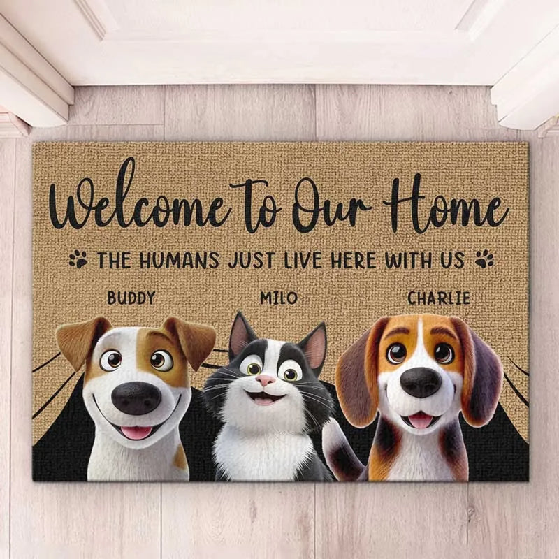 Our Home Runs On Love - Dog & Cat Personalized Custom Home Decor Decorative Mat - House Warming Gift For Dog Lovers, Cat Lovers