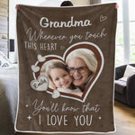 Custom Photo Touch This Heart, Feel Our Love - Family Personalized Custom Blanket - Gift For Mom, Grandma
